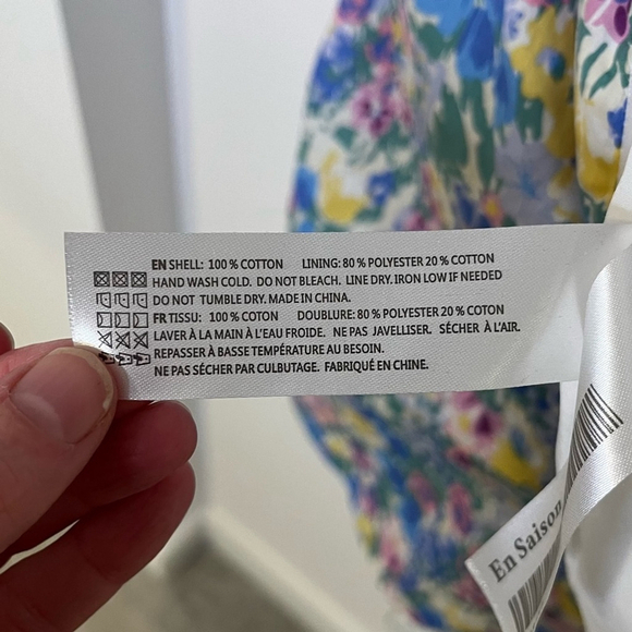En Saison Floral Mini Dress Puffed Statement Sleeve Ruching Ruffle Cotton Small - Picture 12 of 13